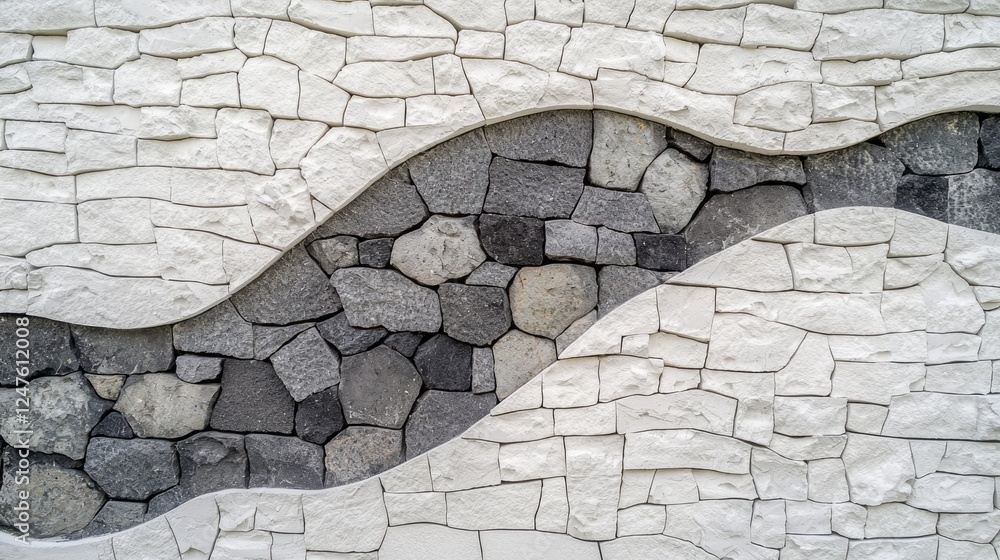 Poster this striking brick wall showcases an artistic masonry arrangement of white and gray stones, creatin