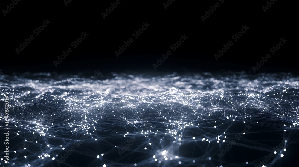 Aufkleber abstract digital landscape with shimmering light patterns on a dark background.