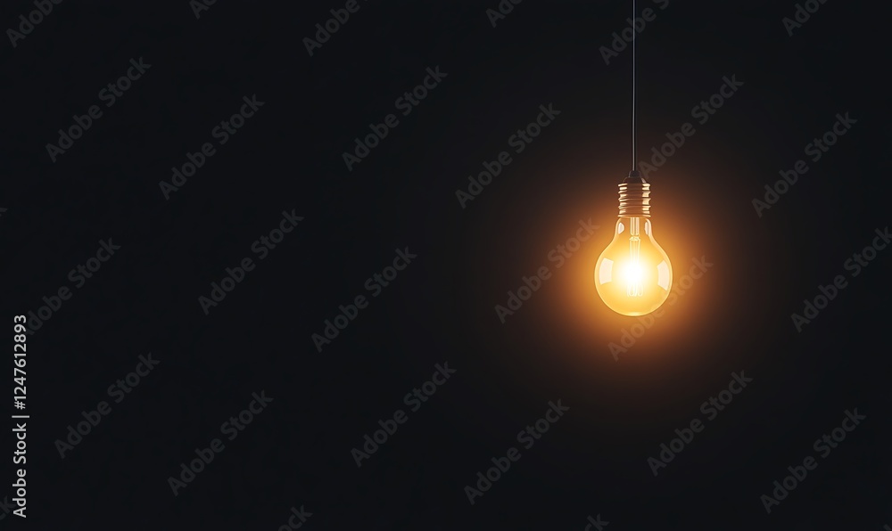 Poster a glowing light bulb hanging in a dark space, creating a warm ambiance.