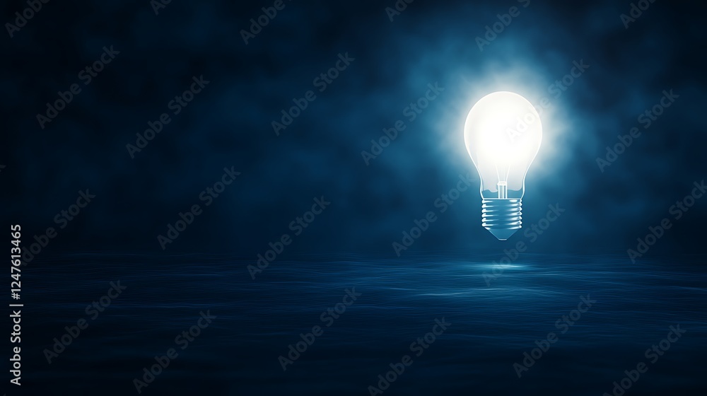 Aufkleber glowing light bulb illuminates a dark, misty background, creating a mysterious atmosphere.