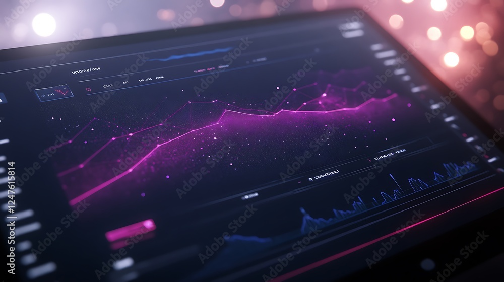 Fototapete Digital data visualization with a vibrant graph on a sleek interface.
