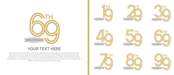 logo anniversary set. brown color with grey ribbon on white background for special event