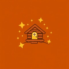 Magical Cabin in the Night Sky: A charming log cabin nestled on a hilltop, surrounded by twinkling stars, evokes a sense of wonder and tranquility.