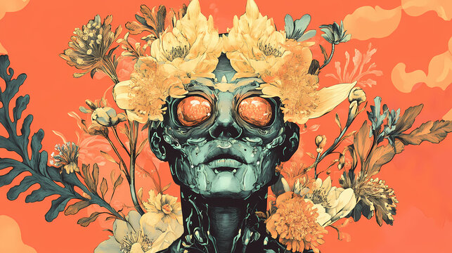 Alien botanica charm. Floral Surrealism. Illustration