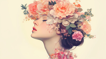 Elegant floral portrait illustration. Floral Surrealism. Illustration