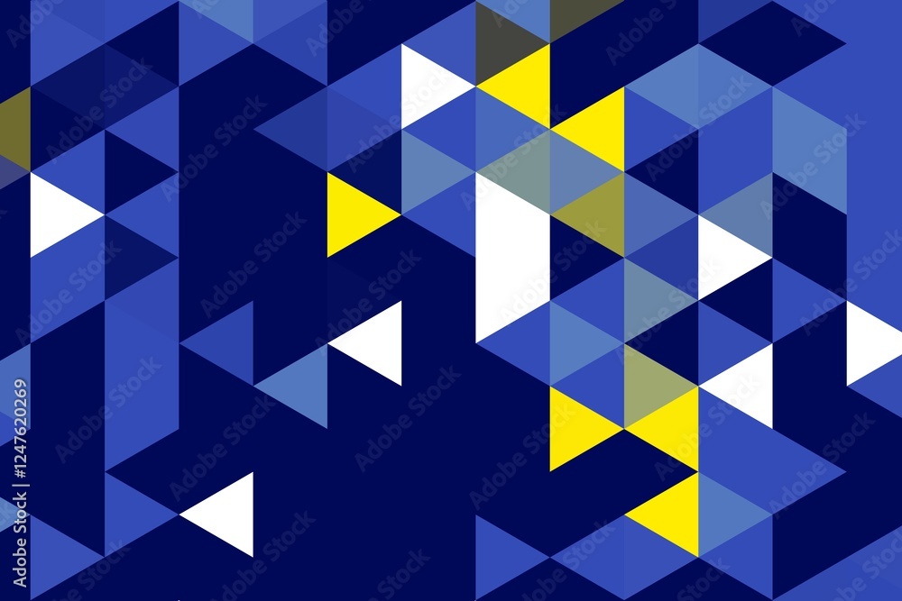 Poster vibrant blue and yellow triangle pixel art with a dynamic geometric design. abstract background conc