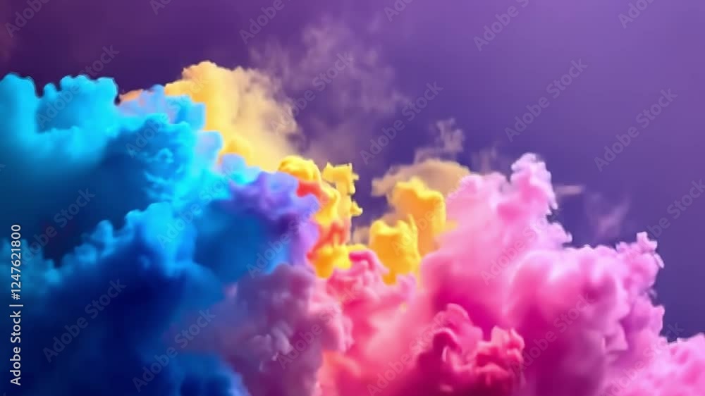 Poster vibrant hues in the air: a mesmerizing display of multicolored smoke. the sky transforms into a canv