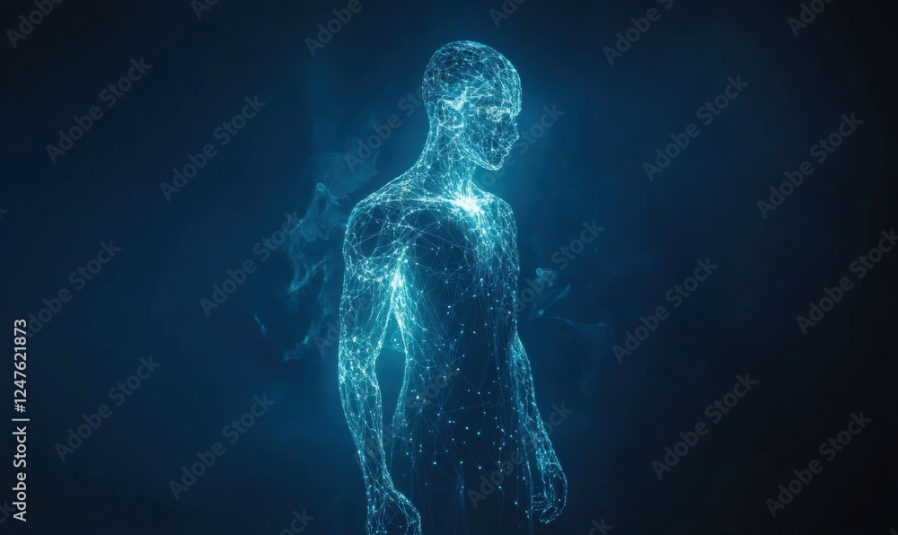 Poster a digital human silhouette with glowing neural connections, symbolizing the complexity and depth of 