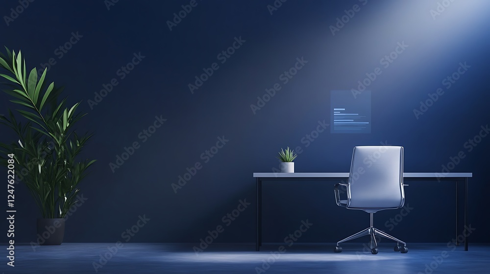 Leinwandbilder a futuristic office desk featuring a floating ai assistant in a modern workspace setting.
