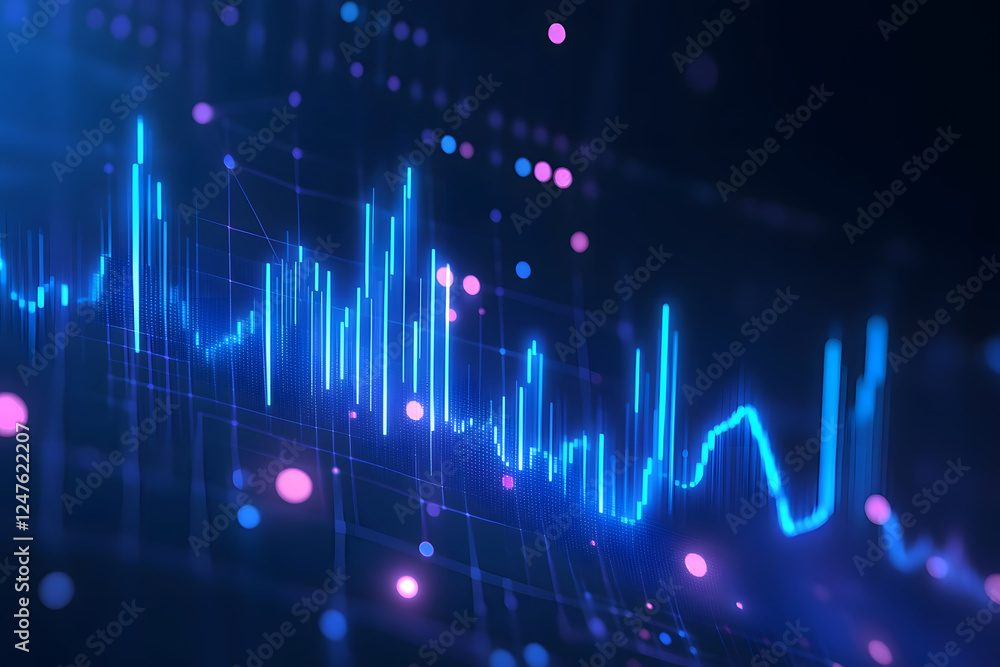 Poster a dynamic visualization of data trends representing financial market movements and analytics