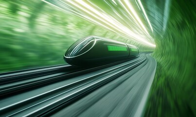 Fototapeta premium A futuristic hyperloop pod speeds through a vibrant neon environment.