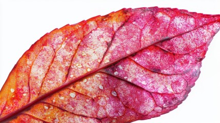 Fototapeta premium Vibrant Autumn Leaf Close-Up: A close-up shot captures the intricate details of a colorful autumn leaf, showcasing vibrant red and orange hues.