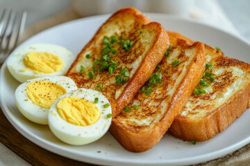 French Toast and Hard Boiled Eggs in a Plate.