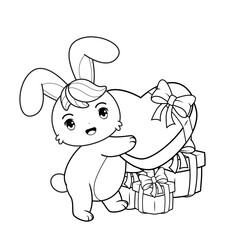 Obraz premium Valentine Day Coloring Page with cute bunny