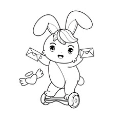 Valentine Day Coloring Page with cute bunny