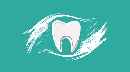 Logo design mockup featuring a tooth with a customizable text area on a teal background for branding purposes