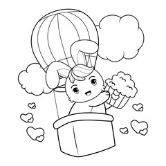 Valentine Day Coloring Page with cute bunny