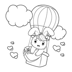 Valentine Day Coloring Page with cute bunny