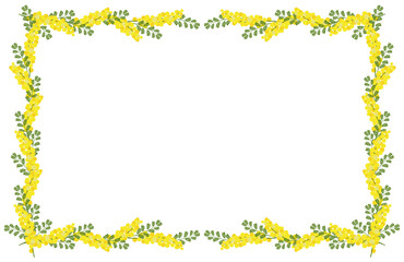 Mimosa frame_landscape orientation,Large flower version, floral frame, International Women's Day, Women's Day, Spring, February, March, yellow flowers, 