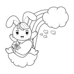 Valentine Day Coloring Page with cute bunny