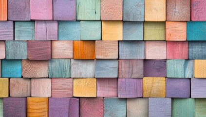 Colorful wooden blocks wall texture background (1)