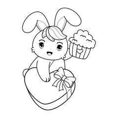 Valentine Day Coloring Page with cute bunny