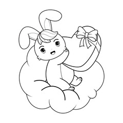 Valentine Day Coloring Page with cute bunny