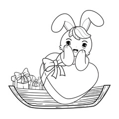 Valentine Day Coloring Page with cute bunny