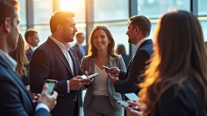 Networking at a Business Event: A dynamic image captures professionals engrossed in conversation during a business gathering.