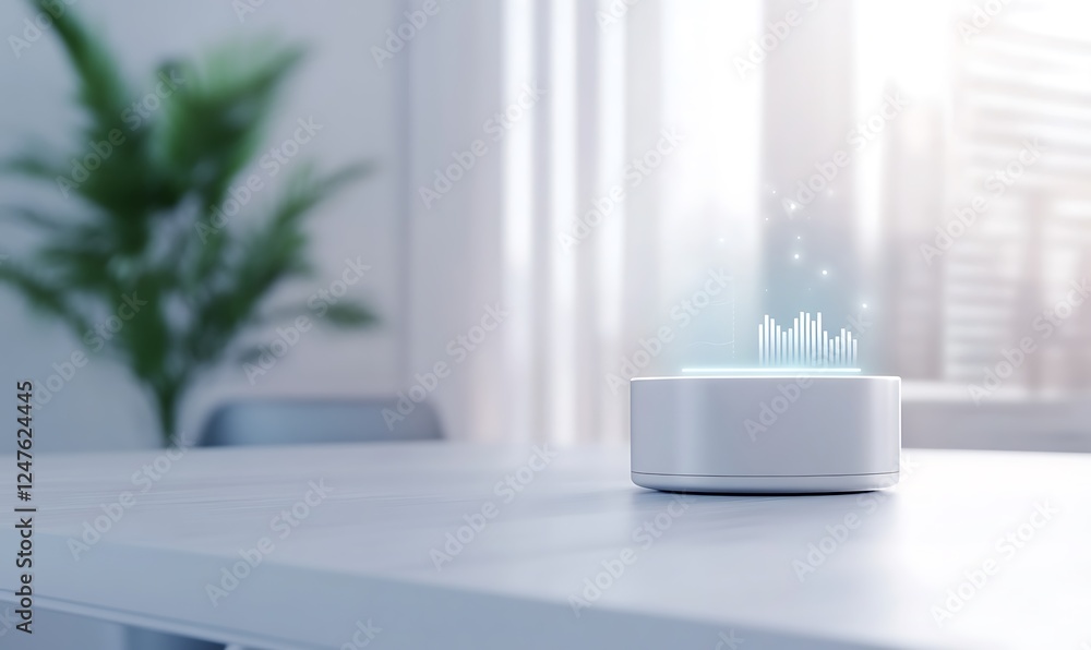 Poster a futuristic ai assistant device depicted in a visually engaging project image.