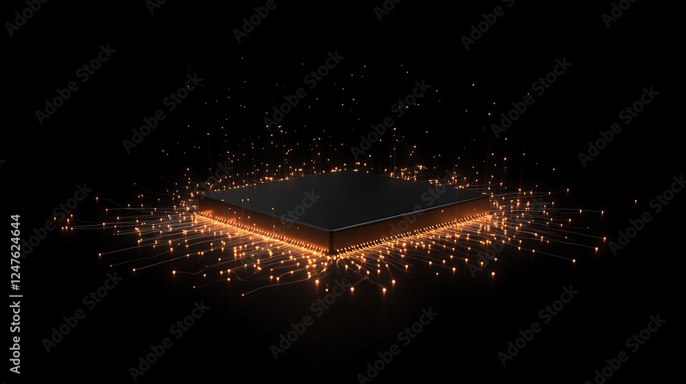 Poster A futuristic AI-powered microchip design featuring glowing elements, ideal for technology-focused projects.