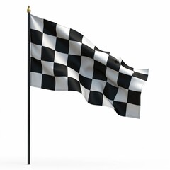 Checkered flag waves against white background. Racing concept. Photo shows sports theme. Image great for sport related business like car race motorsports. Flag isolated, ready for use in design