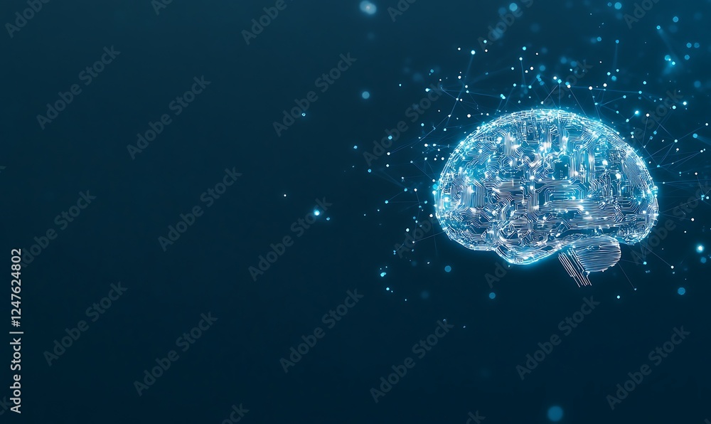 Poster a futuristic ai brain illustration showcasing advanced technology and interconnectivity.