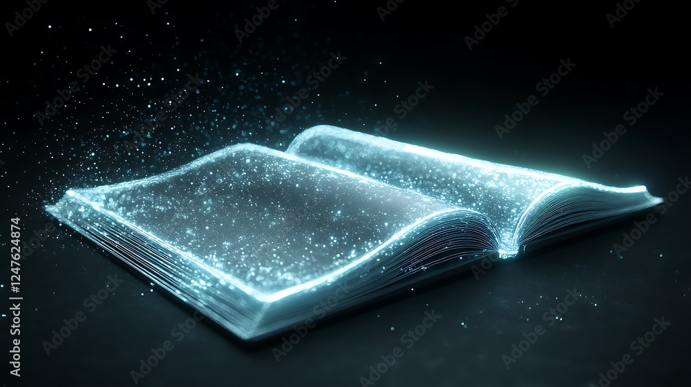 Poster a futuristic ai-powered book with glowing digital elements, perfect for technology and innovation th