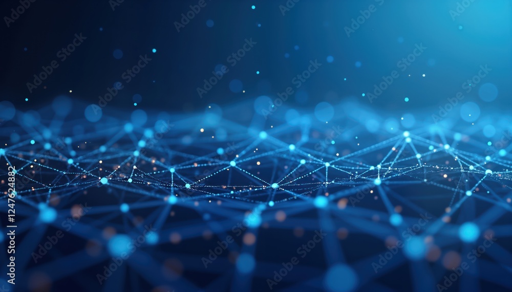 Poster abstract digital network. interconnected dots, lines form complex geometric pattern. conceptual illu