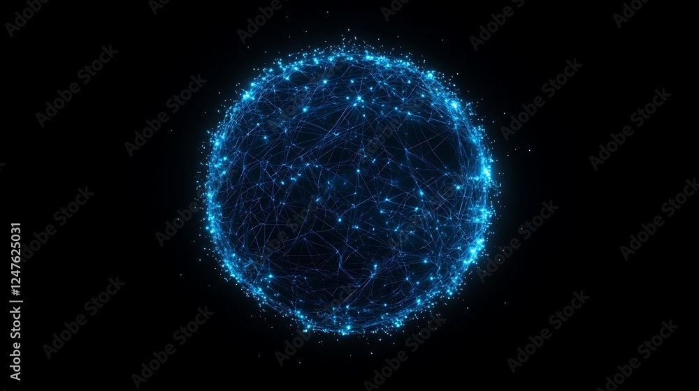Aufkleber a vivid image of a floating neon blue globe with a digital design aesthetic.