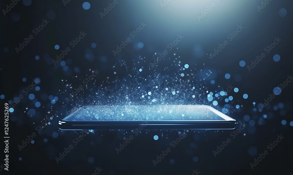 Poster A futuristic image of a digital tablet projecting a holographic display, showcasing innovative technology.
