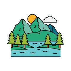 Obraz premium Serene Mountain Lake Surrounded By Trees Icon