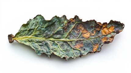Obraz premium Leaf Decay: A close-up shot of a decaying leaf revealing a fascinating mix of colors and textures, highlighting the beauty of nature's cycle.