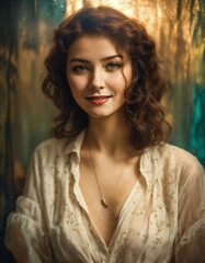 Fototapeta premium innocent Young Woman with a Sweet Smile and Dreamy Eyes