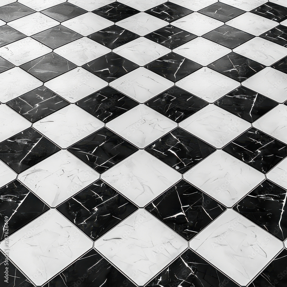 Poster black and white hexagonal tile floor with sharp symmetry creates striking visual