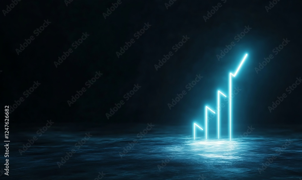 Poster a vibrant digital bar graph symbolizing success with a glowing neon effect.