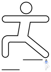 Stick figure in a lunge position using bold lines, suggesting movement, activity, or energy. Ideal for fitness, health, motion, flexibility, yoga action and abstract line flat metaphor