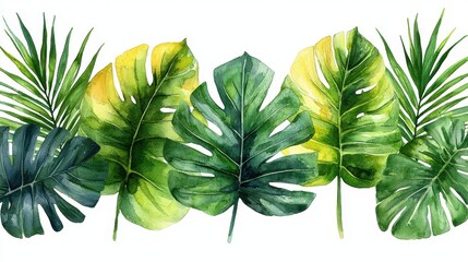 Fototapeta premium A vibrant arrangement of tropical leaves in various shades of green.