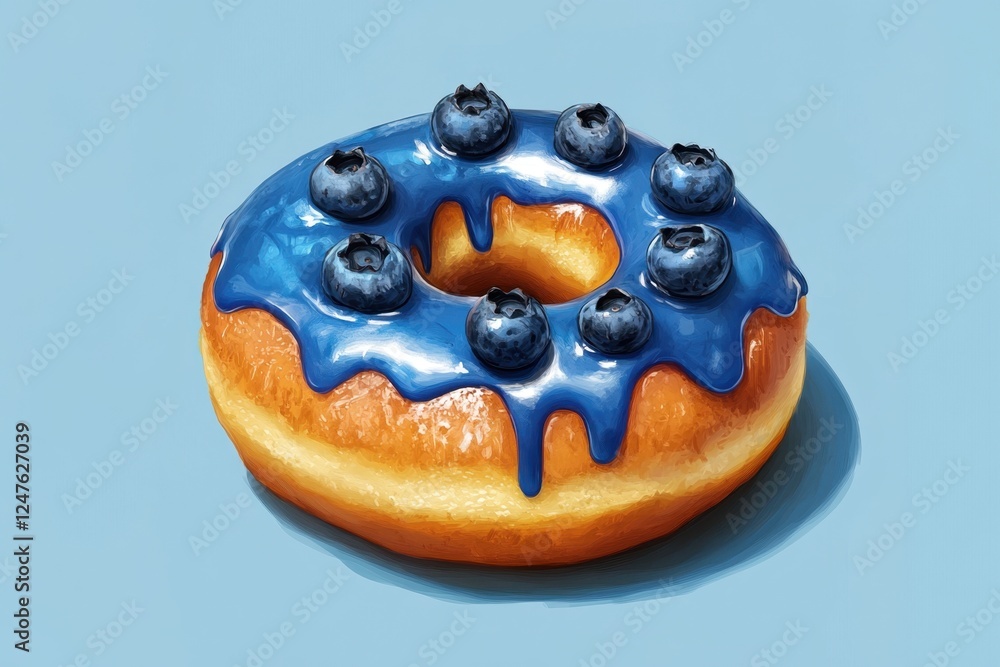 Wall mural A scrumptious donut topped with blue icing and blueberries