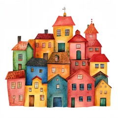 Colorful row of houses with a red roof