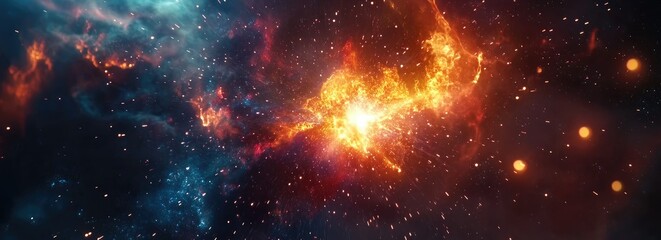Cosmic Fireball Explosion in Nebula, Space Background