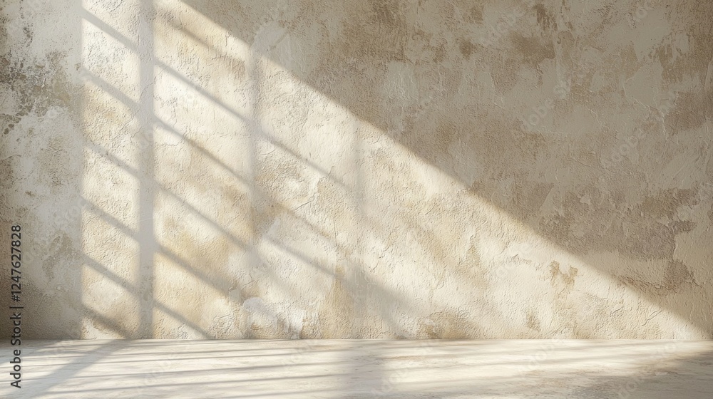 Aufkleber soft beams of natural light enter through the window, illuminating a weathered wall. the gentle play