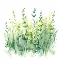 Painting of a field of green grass with a white background