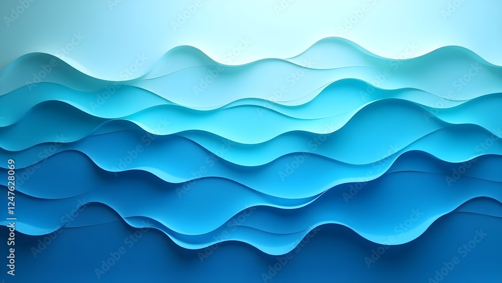 Poster Serene Blue Waves Abstract Background with Gradient and Smooth Layers